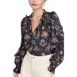 ULLA JOHNSON Manet Ruffled Floral Voile Blouse 00 In Twilight